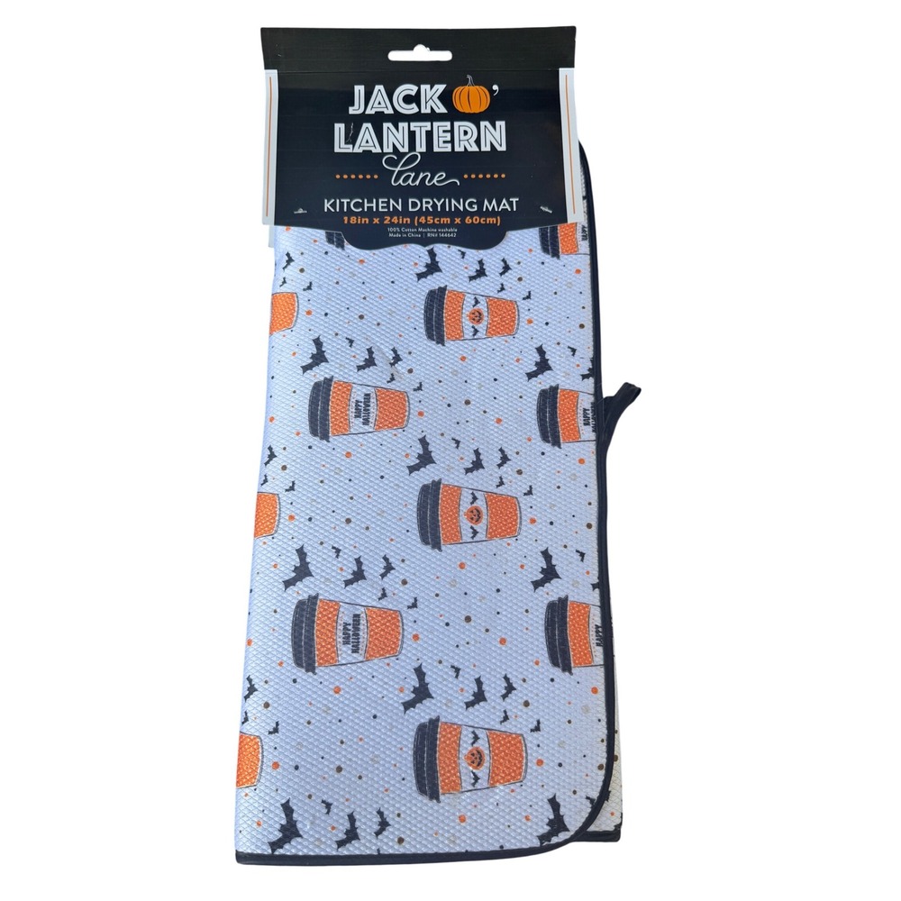 Jack O' Lantern Lane‎ Halloween Kitchen Drying Mat 18 x 24 Pumpkin Coffee Bats